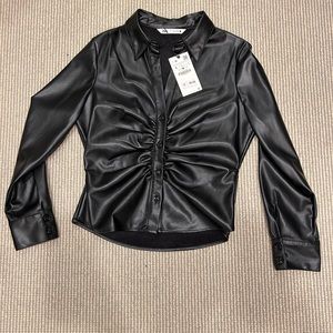 Never worn Zara leather button down blouse with suede interior.